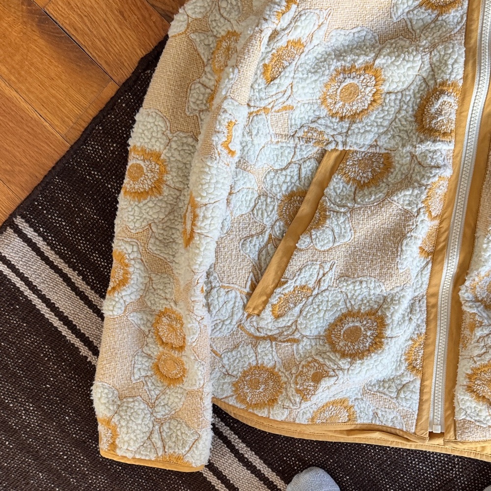Anthropologie Cream and Yellow Floral Teddy Jacket - Picture 4 of 5